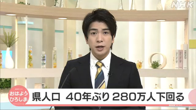 広島県の人口40年ぶり280万人割る