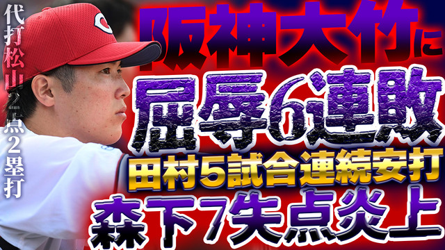 広島カープ阪神大竹に6連敗。森下7失点炎上