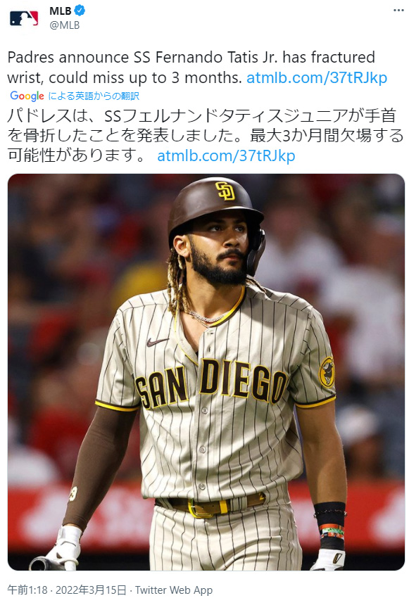 タティスジュニア手首骨折