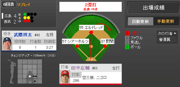 広島西武2回戦_田中カープ走者一掃タイムリー
