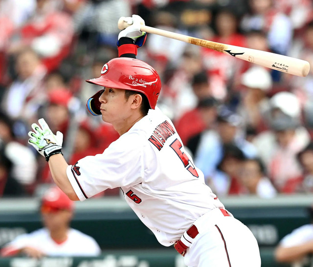 カープ西川龍馬、阪神大竹から先制タイムリー！防御率0.30のカープキラーから貴重な先制点！！