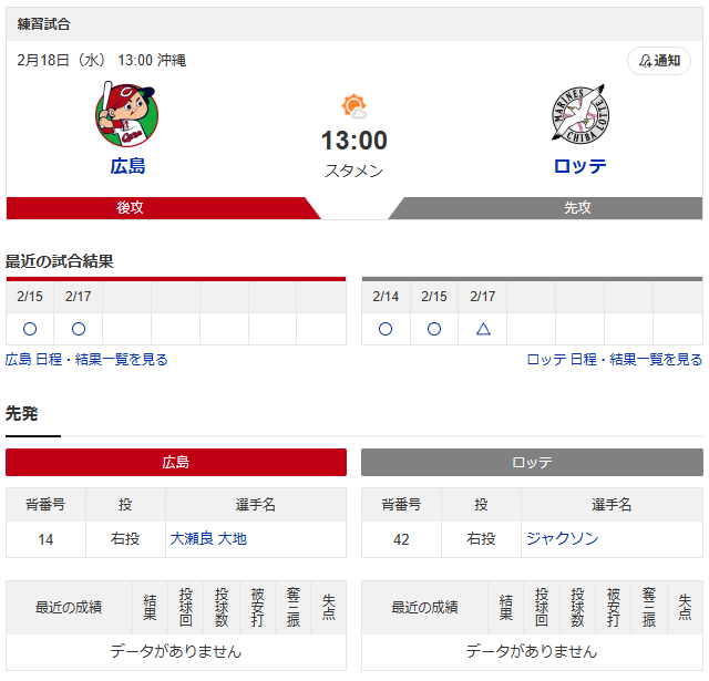 広島ロッテ練習試合