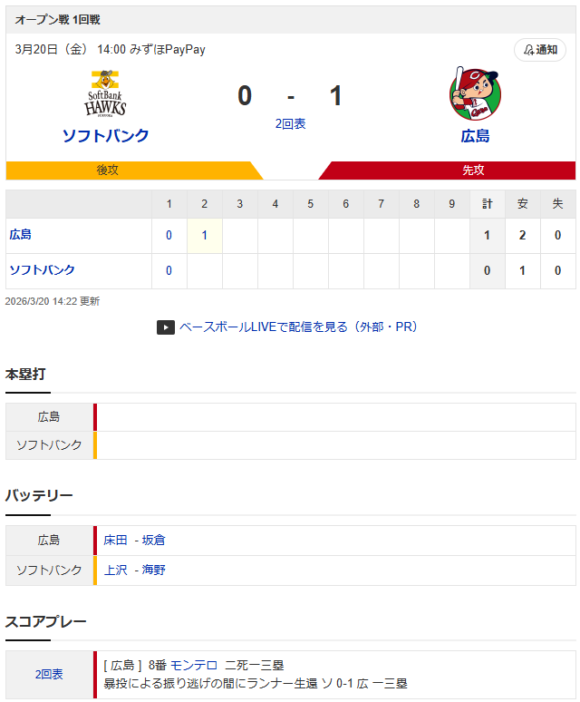 広島ソフトバンクオープン戦