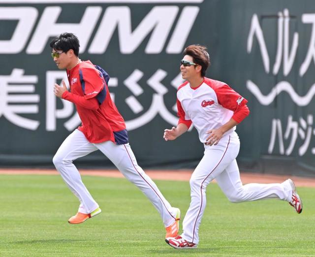 カープ野間、頭部打撲も練習に復帰