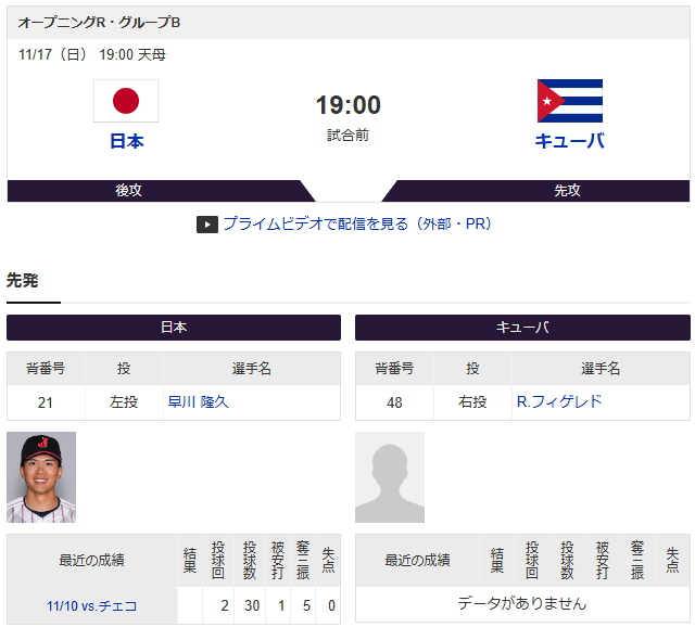 侍ジャパンvsキューバ