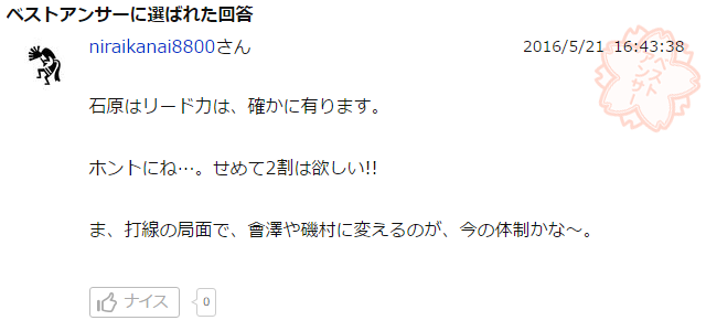 カープ石原打率回答