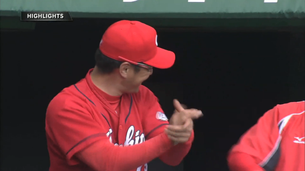 野間_ホームラン_オープン戦_緒方監督