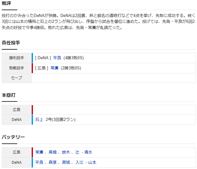 カープ常廣7失点炎上で5連敗＆5位転落_スコア2