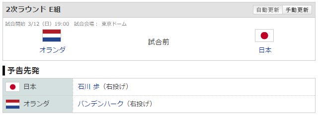 侍ジャパン_オランダ_石川歩_バンデンハーク