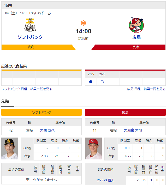カープ_ソフトバンク_オープン戦_大瀬良大関