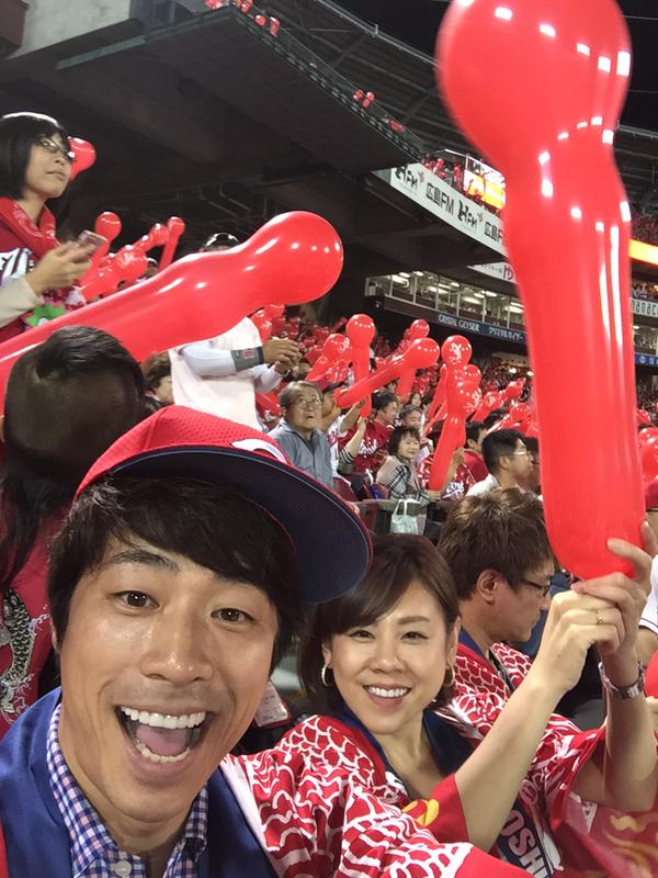 ﾛﾝﾌﾞｰ淳と高橋真麻が広島日ﾊﾑ戦を観戦