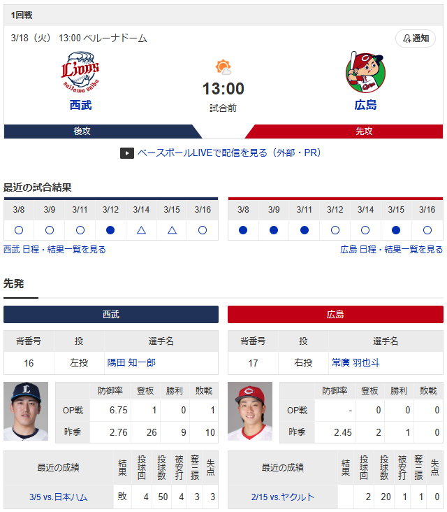 広島西武オープン戦