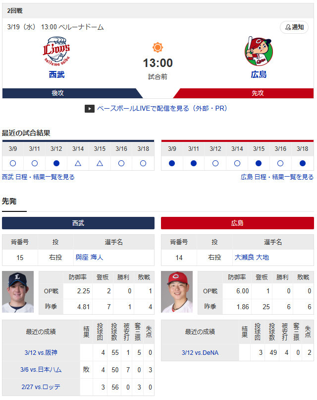 広島西武オープン戦