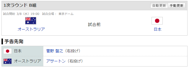 侍ジャパンvsオーストラリア