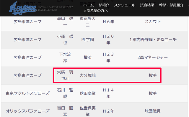 カープドラ1常広『青学卒業』の表記消える