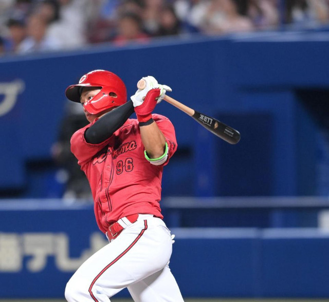 【祝】カープ中村奨成、今季初ヒット！中日高橋宏斗から痛烈左前打