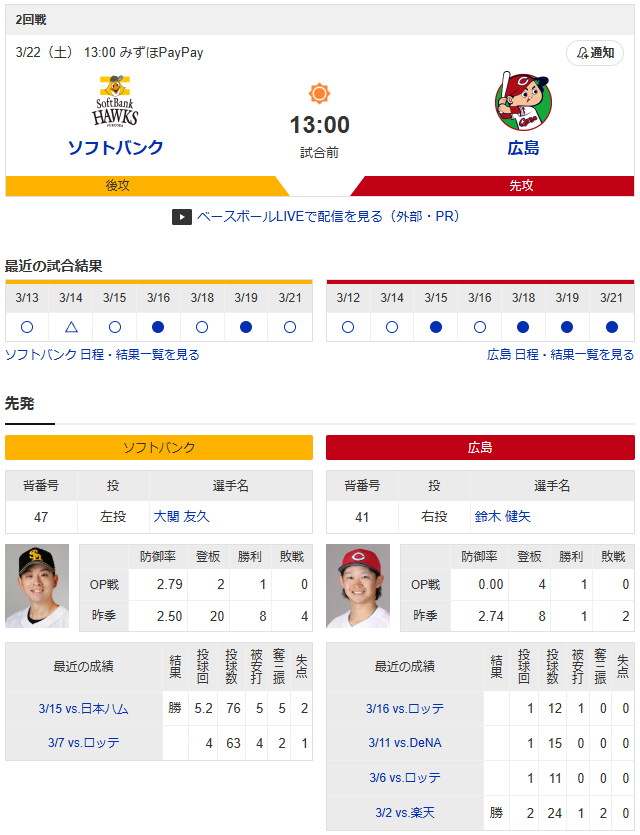 広島ソフトバンク_オープン戦