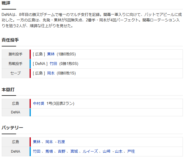 広島横浜オープン戦_スコア2