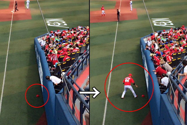 松山竜平帽子を拾う