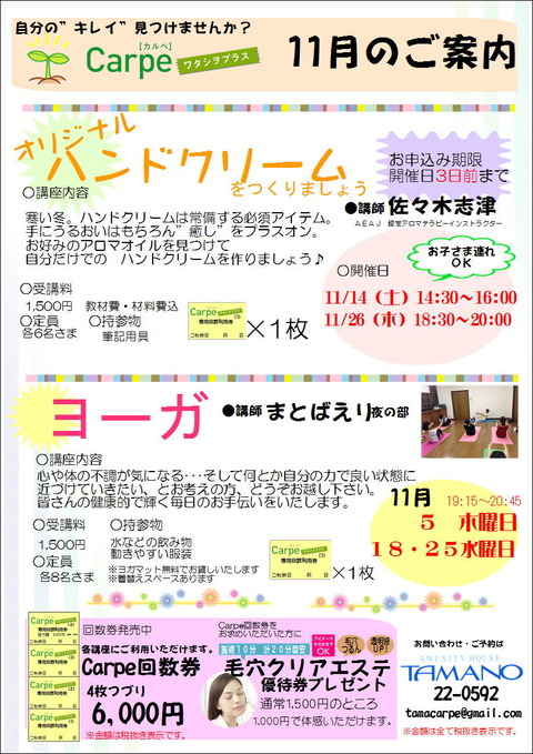 11月 アロマ・毛穴
