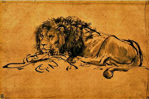 Rembrandt-A-Lion-Lying-Down-207063