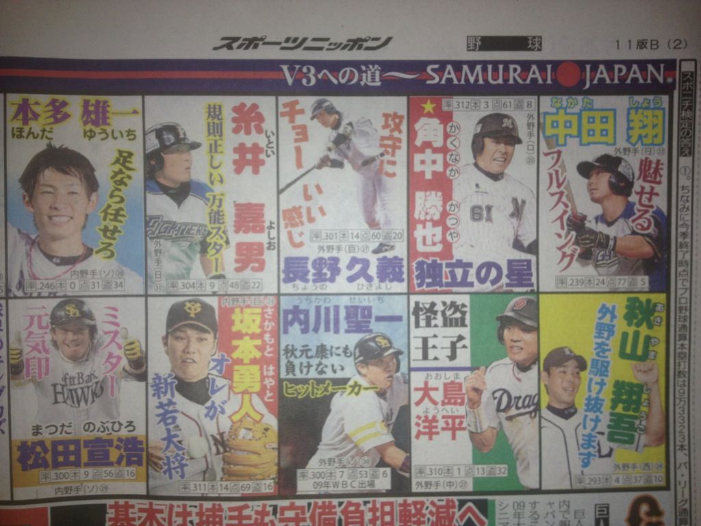 野球 侍ジャパンの選手キャッチコピーｗｗｗｗｗｗｗｗ キャッチャーライナー