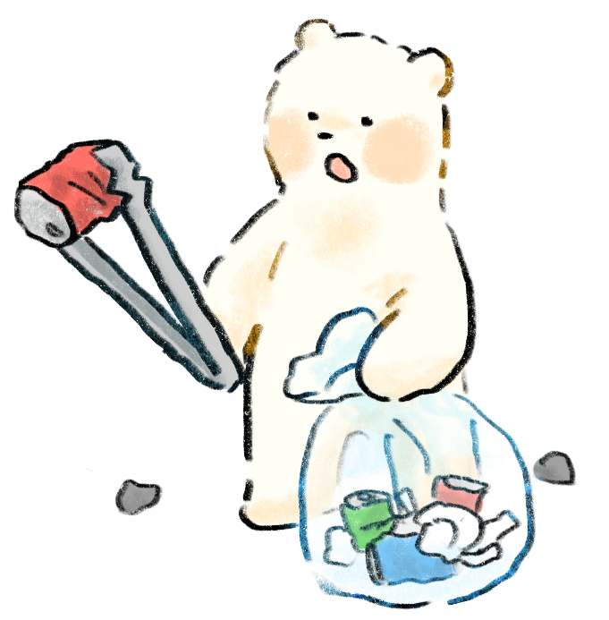 ゴミ拾いをするしろくま 無料イラスト フリー素材 しろくまとねこ