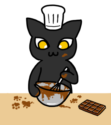 チョコレートを作るねこ