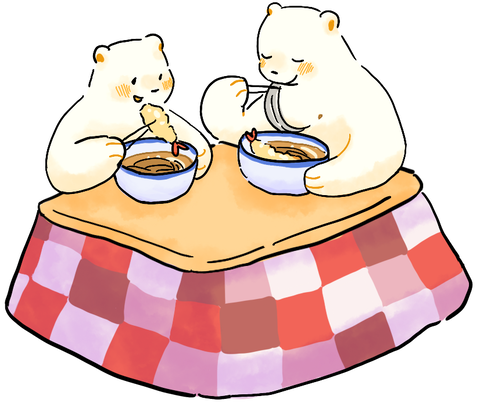 年越しそばを食べるしろくま 無料イラスト フリー素材 しろくまとねこ