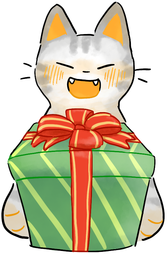 クリスマスプレゼントを渡すねこサンタのイラスト 無料イラスト フリー素材 しろくまとねこ