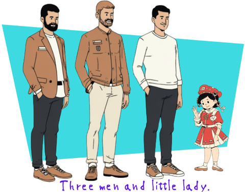Three men and little lady.