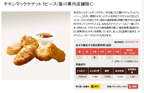 期限切れ肉を使ってたマックHPのチキンナゲットのページｗｗｗｗ