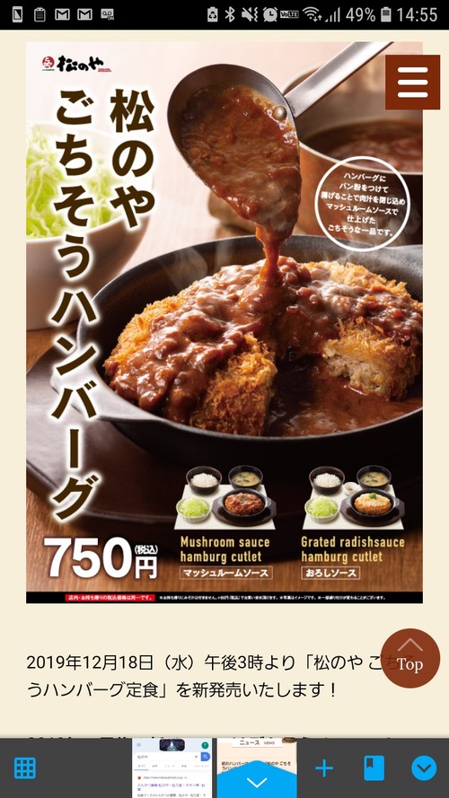 松のや、メンチカツ定食をハンバーグ定食と言い張る 	