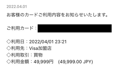 【悲報】ワイ、人生で初めてクレカを不正利用される