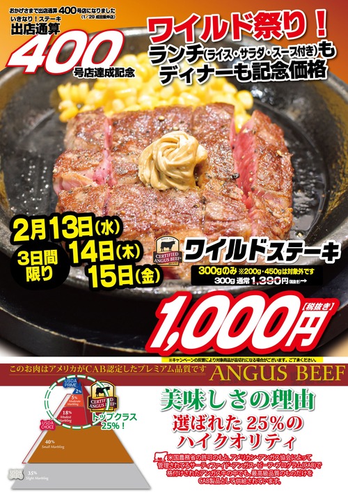 2019年いきなりステーキ「ランチ300gで1080円セールやります！！！」　2022年「150gを1000円で」