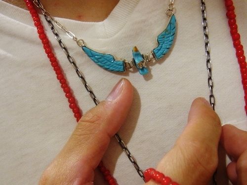 BEN LIVINGSTON Navajo Turquoise Eagle Necklace : CHARCOAL*GREEN 