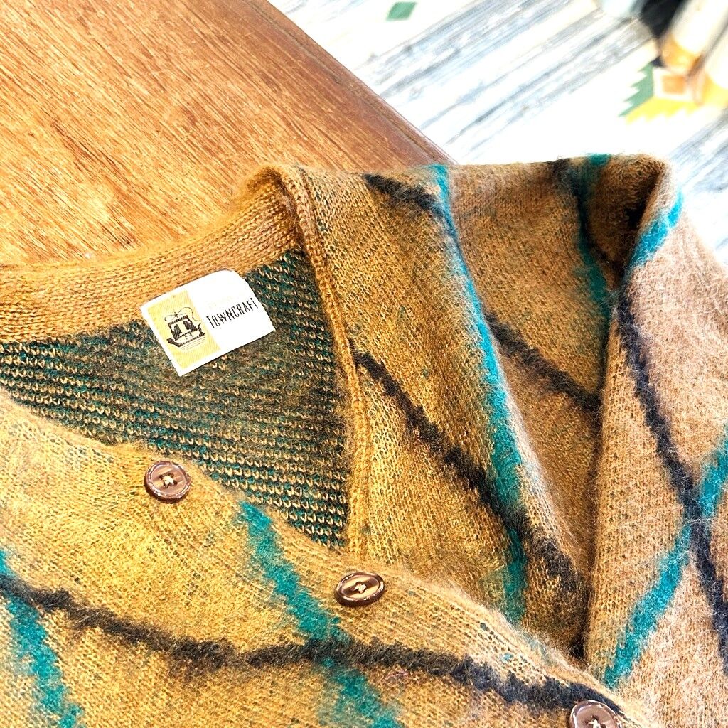 TOWN CRAFT/SHAGGY VINTAGE PATTERN CARDIGAN : CHARCOAL*GREEN TOWN CRAFT/SHAGGY VINTAGE PATTERN CARDIGAN : CHARCOAL*GREEN