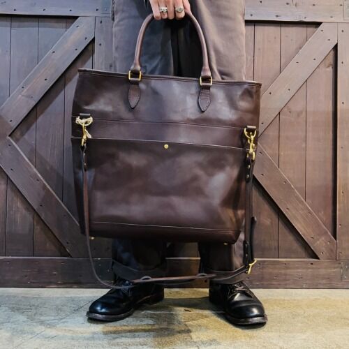キムタクLEATHER NELSON 2WAY BAG / BROWN : CHARCOAL*GREEN