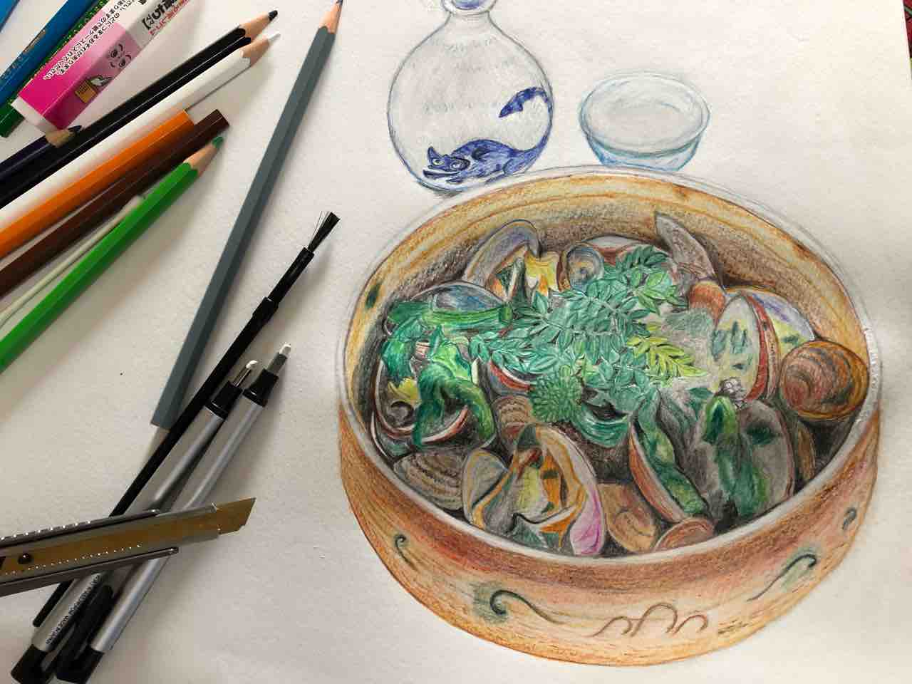 色鉛筆画 ワハハ本舗シェフ米山の おいしい生活 色鉛筆画 ワハハ本舗シェフ米山の おいしい生活