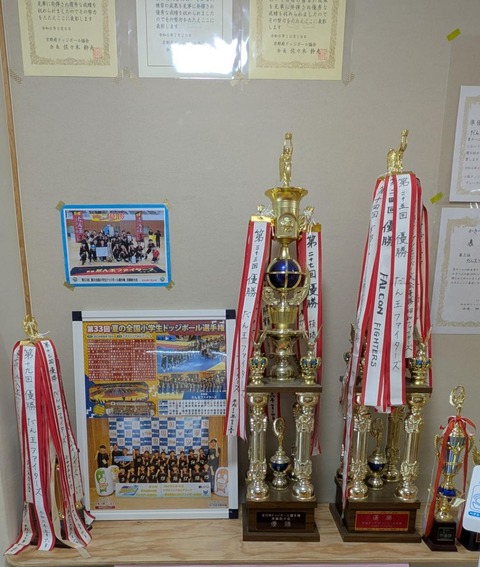 ドッチボールチームのトロフィー