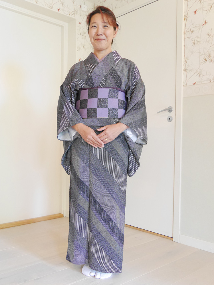 単衣 着物 小紋 正絹 青 今昔きもの楸堂 【桜庭呉服店】小紋 着物 夏