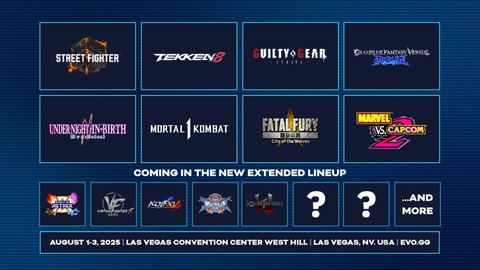 「EVO 2025」のメイン種目が発表。スト6、鉄拳8、ギルティ、グラブル、餓狼など。TOP8決勝が復活