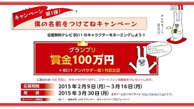 賞金100万円 心ぴょんぴょん あのうさぎに名前をつけてねキャンペーン Bs11 ちほ速 Bsアニメ一覧表 新作 今期アニメ番組一覧