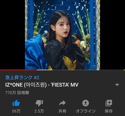 【朗報】IZ*ONE「FIESTA」MV公開24時間再生数は770万回