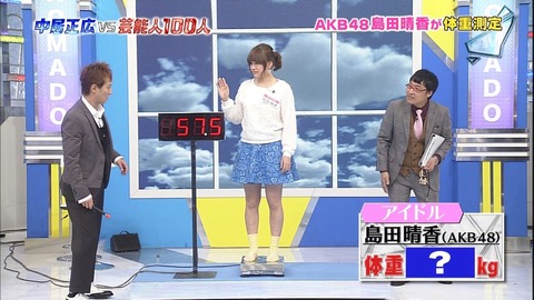 【悲報】AKB48島田晴香「57.5kg」なお計測前の自己申告は49kg