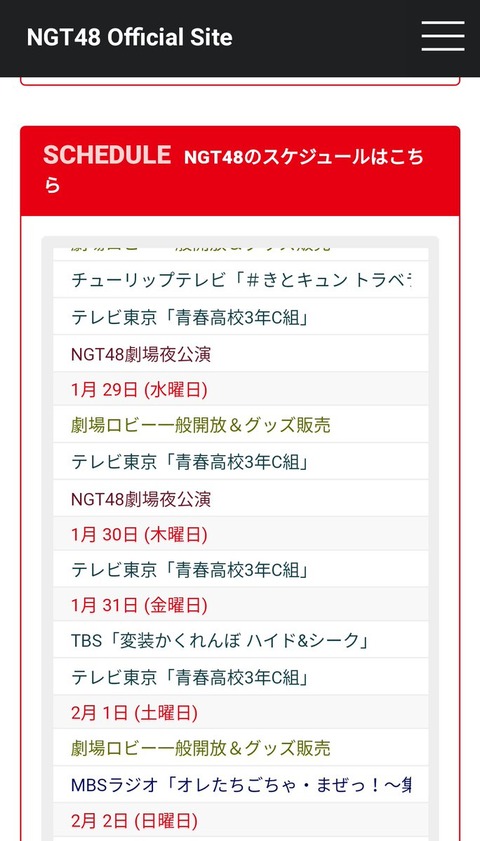 【NGT48】公式サイトのスケジュールに今まで載ってた中井りかのソロ仕事が2月から消えてると話題に
