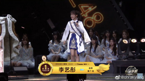 【SNH48総選挙】リーイートンが2連覇！規定により個人事務所を設立し卒業へ！