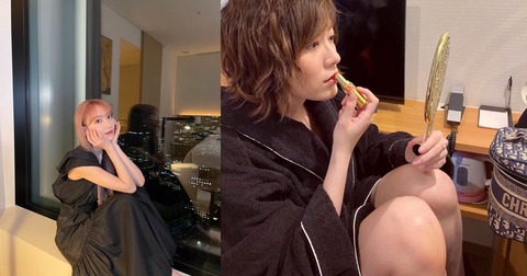 【画像】窓一面から東京の夜景が見れる高級ホテルに宿泊する宮脇咲良さん、一方激安ビジネスホテルに宿泊する松井珠理奈さん