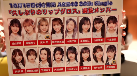 【AKB48】60thシングル「久しぶりのリップグロス」のセンターは千葉恵里ではなく大盛真歩www(1)