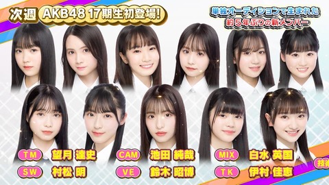 【AKB48】ヲタ「17期はパッとしない」ｖｓ メンバー「17期凄い。ビジュが良くて芋臭い格好してる子もいない」